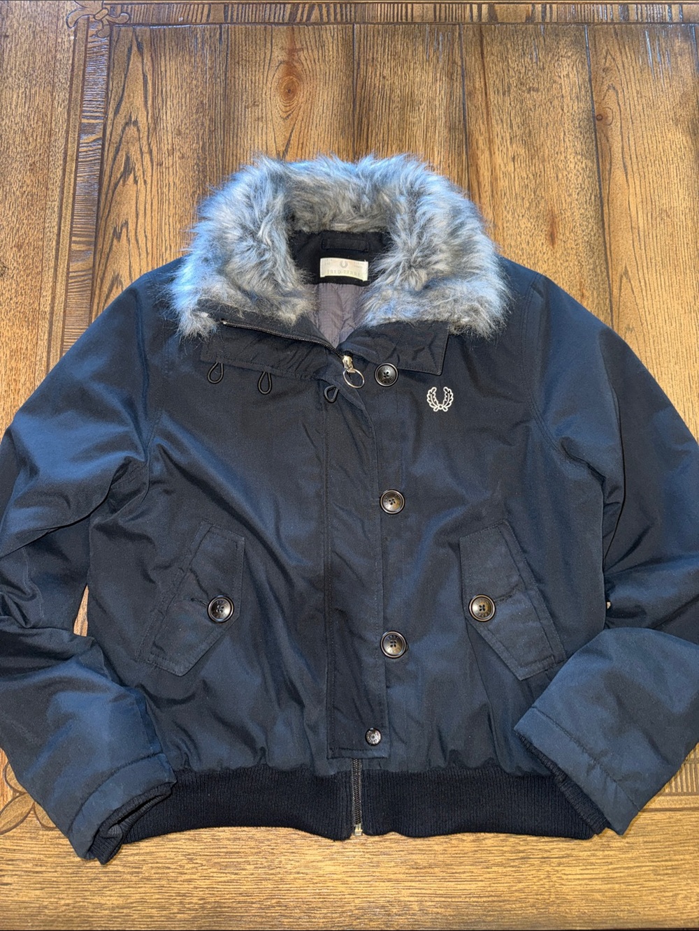 Fred Perry Black Bomber Jacket with Faux-Fur Collar 2014
